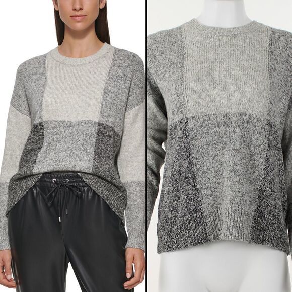 Calvin Klein Plaid Sweater  Heather Granite Multi - Picture 1 of 5